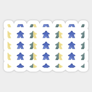 Blue Green and Yellow Watercolor Meeples on White Pattern Sticker